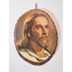 Head of ChristPortrait Wood Slab Wall Art 8x10 Brown Excellent Religious Jesus